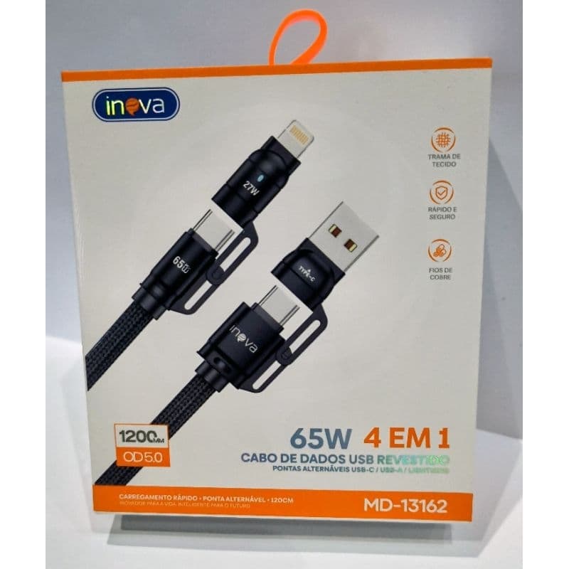Cabo de dados e carregamento 4 em 1 - 65W