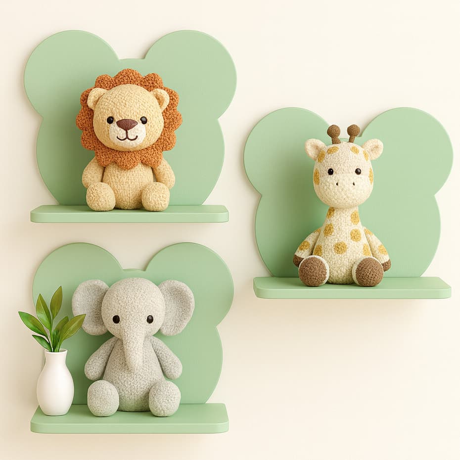 Trio De Prateleiras Ursinho MDF Decoração Quarto Bebê Infantil Luxo Menina Menino