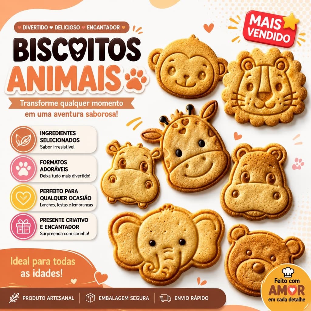 Kit de Cortadores e Marcadores de Biscoito Safari Animais com 6 peças Aniversario Festa