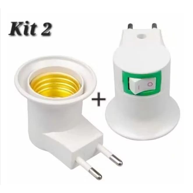 Kit 2 Soquete Bocal P/lâmpada E27 Tomada Botão Chave Liga Desliga bivolt