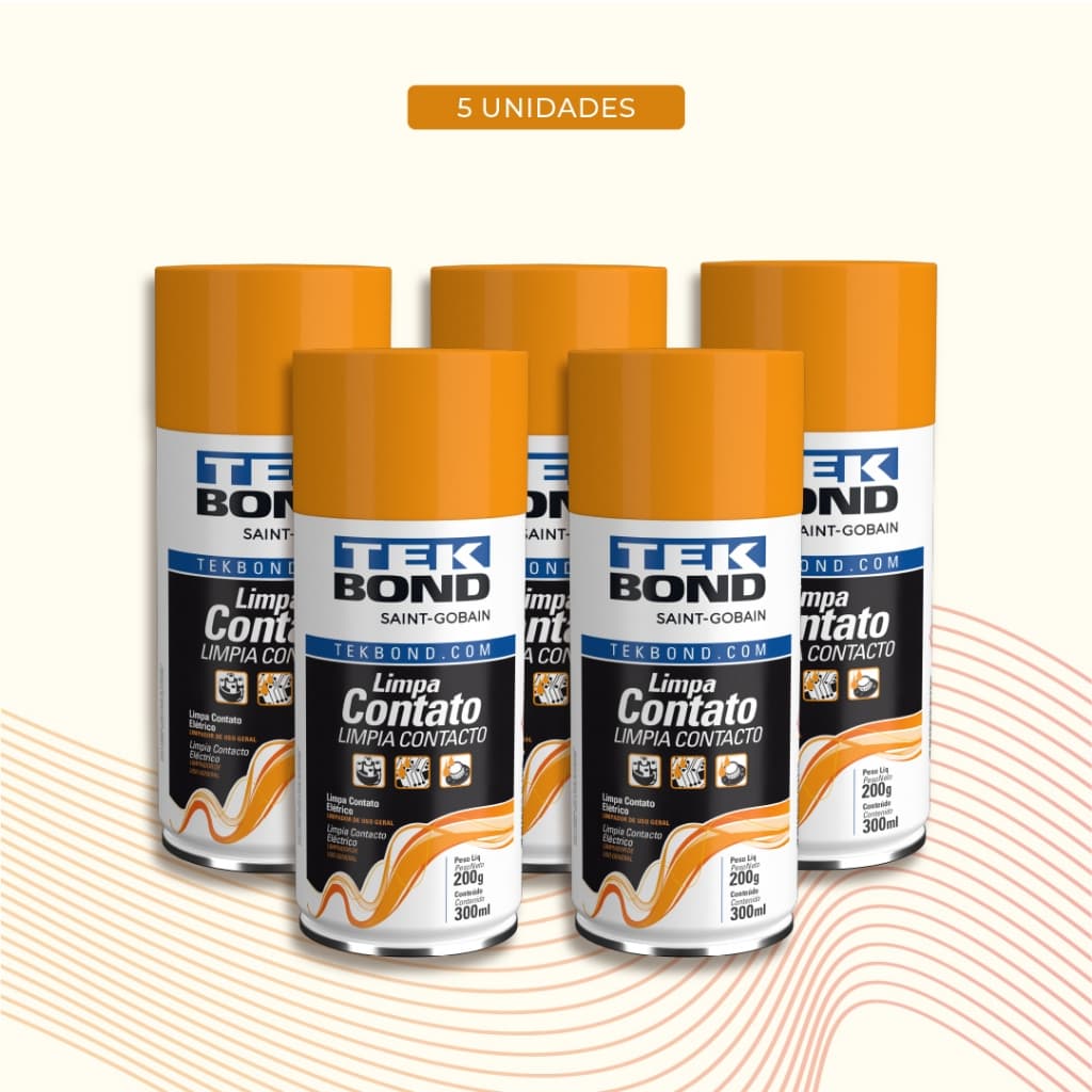 Kit 5 Limpa Contato Spray TekBond - Elétrica - Secagem Ultrarrápida - Anti Oxidação e Umidade 300ml