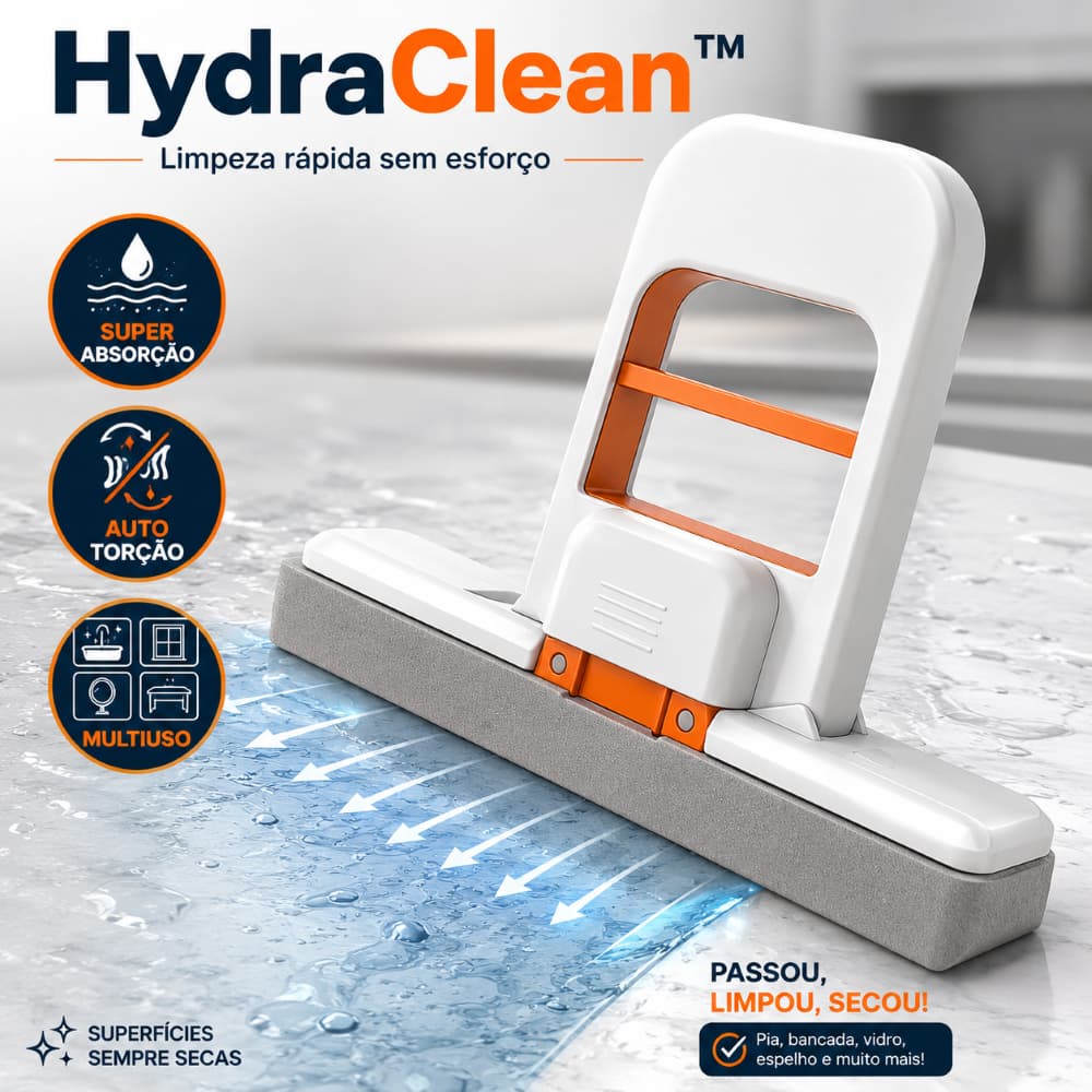 HydraClean Pro™ Mini Mop Absorvente Portátil Rodo Esponja Auto Torção Limpeza Pia Bancada Vidro