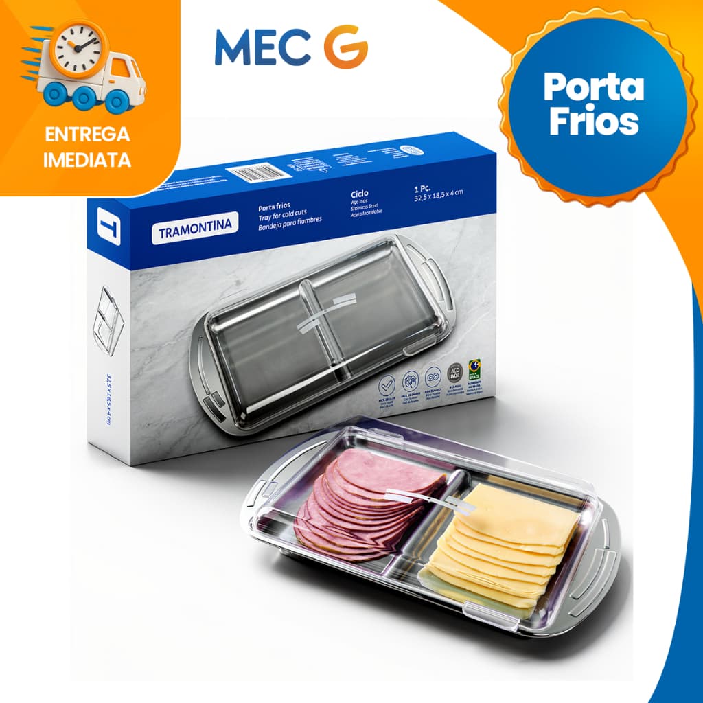 Porta Frios com Tampa com 2 Divisórias Porta-Frios Aço Inox Presunto QueijoTramontina