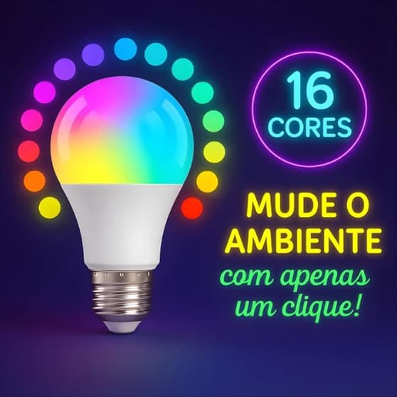 Lâmpada Led Rgb 16 Cores 7w Bivolt 110v 220v E27 Com Controle Remoto