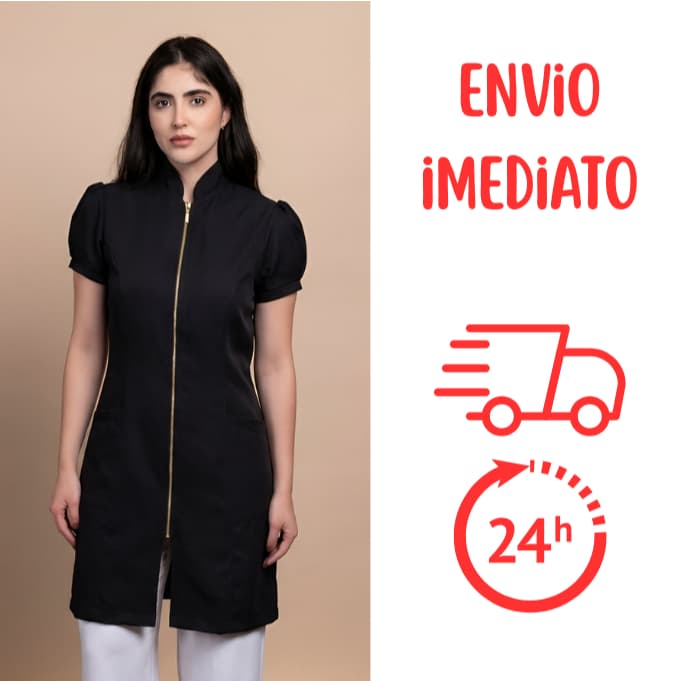Jaleco Feminino Acinturado Preto Zíper Dourado Manga Princesa ENVIO RÁPIDO