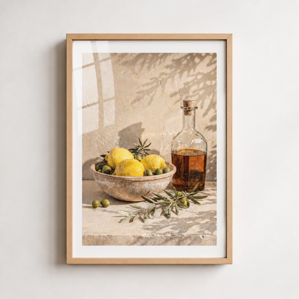 Quadro Decorativo Cozinha Limão Siciliano E Azeite Rustico Com Moldura