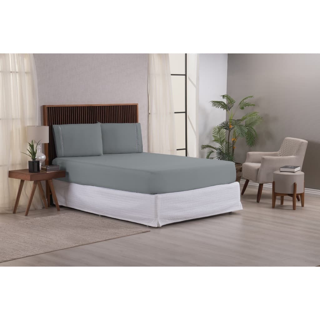Kit Lençol Jogo De Cama Queen 400 Fios Micropercal com Ponto Palito 3 Peças