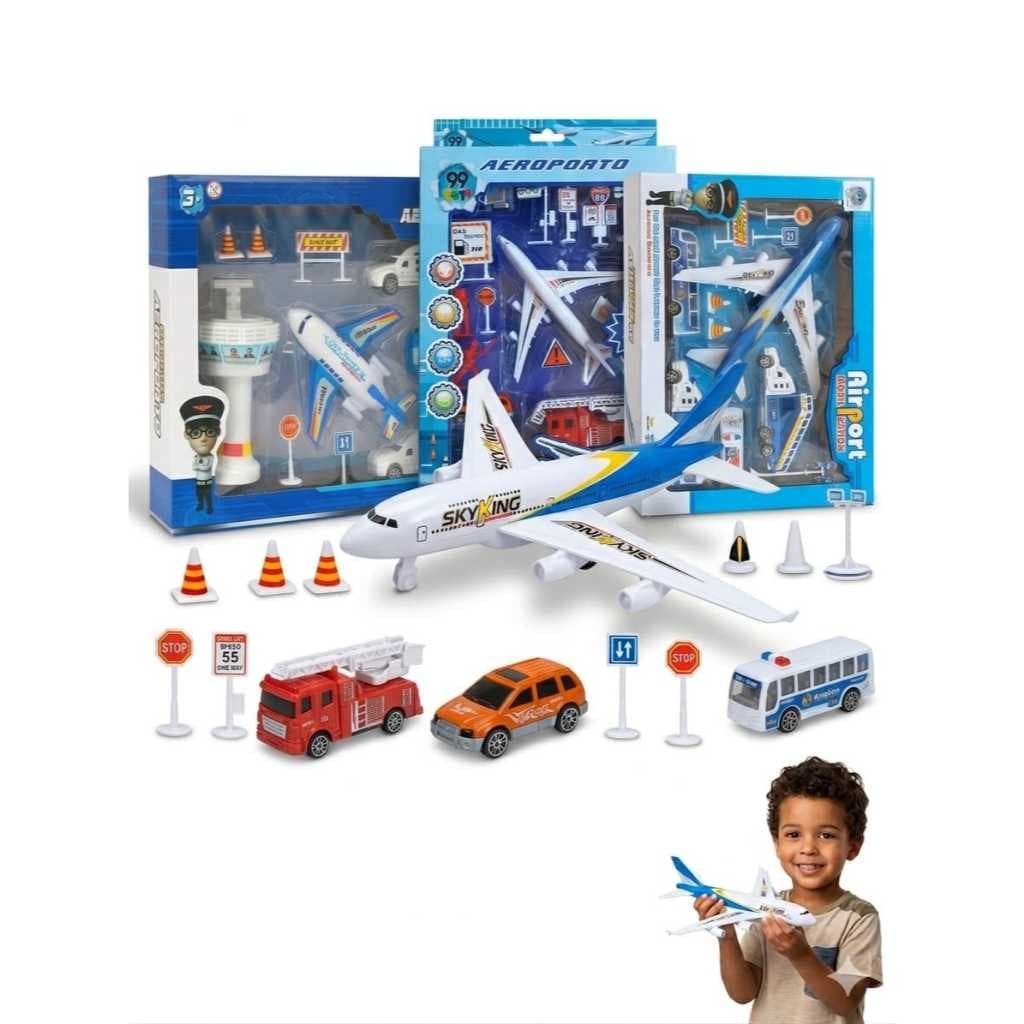 Avião Aeroporto De Brinquedo Completo Kit com Varios Acessórios  Para Brinquedo para Menino