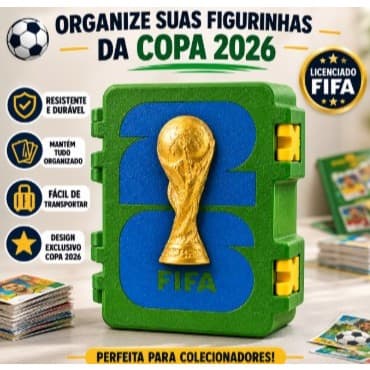 Caixinha Organizadora Figurinhas Copa 2026 FIFA | Estojo Álbum Copa do Mundo | Porta Figuras Futebol 1200 figurinhas