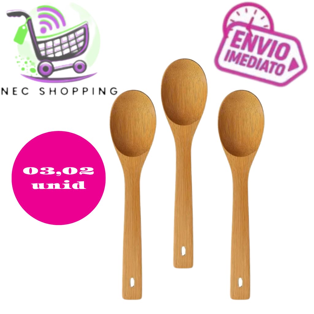 Colher De Bambu 3.2 UNID Natural Alta Qualidade Para Cozinha  Para Enxovais Casa Restaurantes