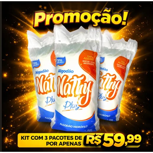 Algodão rolo 500gr Hidrófilo Nathy - uso hospitalar, limpeza, manicure