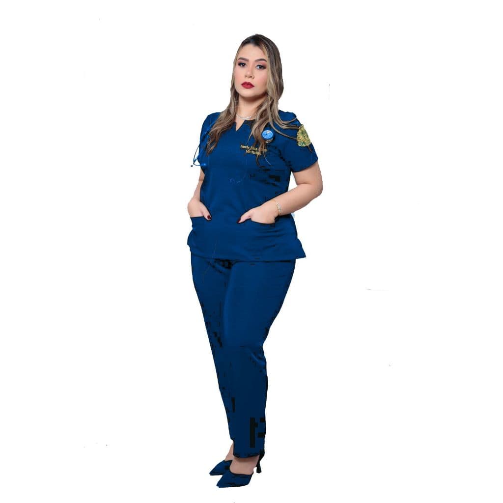 Mauriza 4 Cortes Pijama Cirúrgico Feminino  Azul Marinho Com Elastano