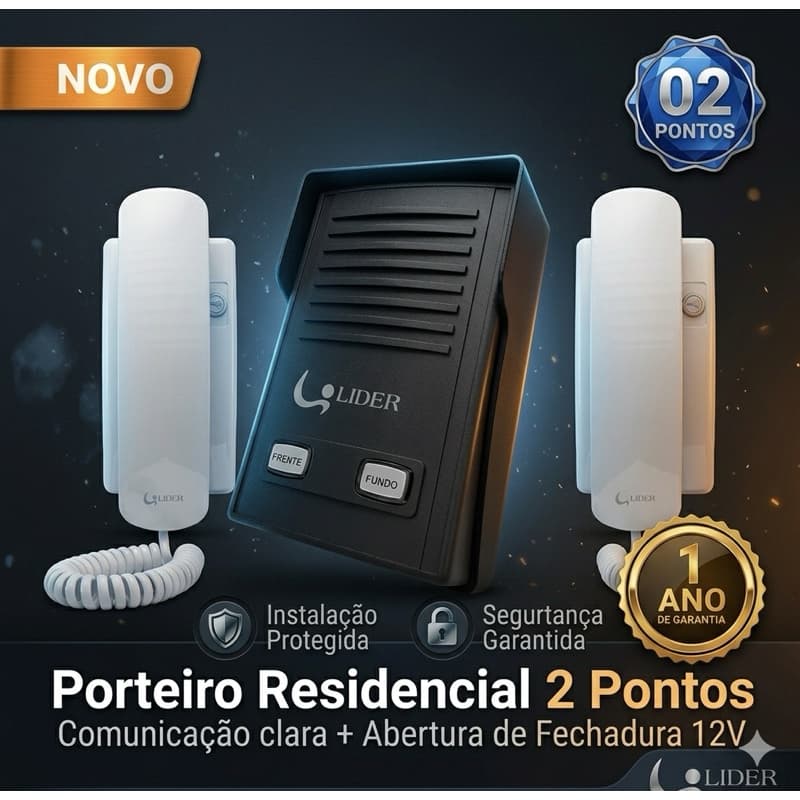 Porteiro Residencial Líder LR522 2 Pontos Com Abertura Para Fechadura 12V Bivolt
