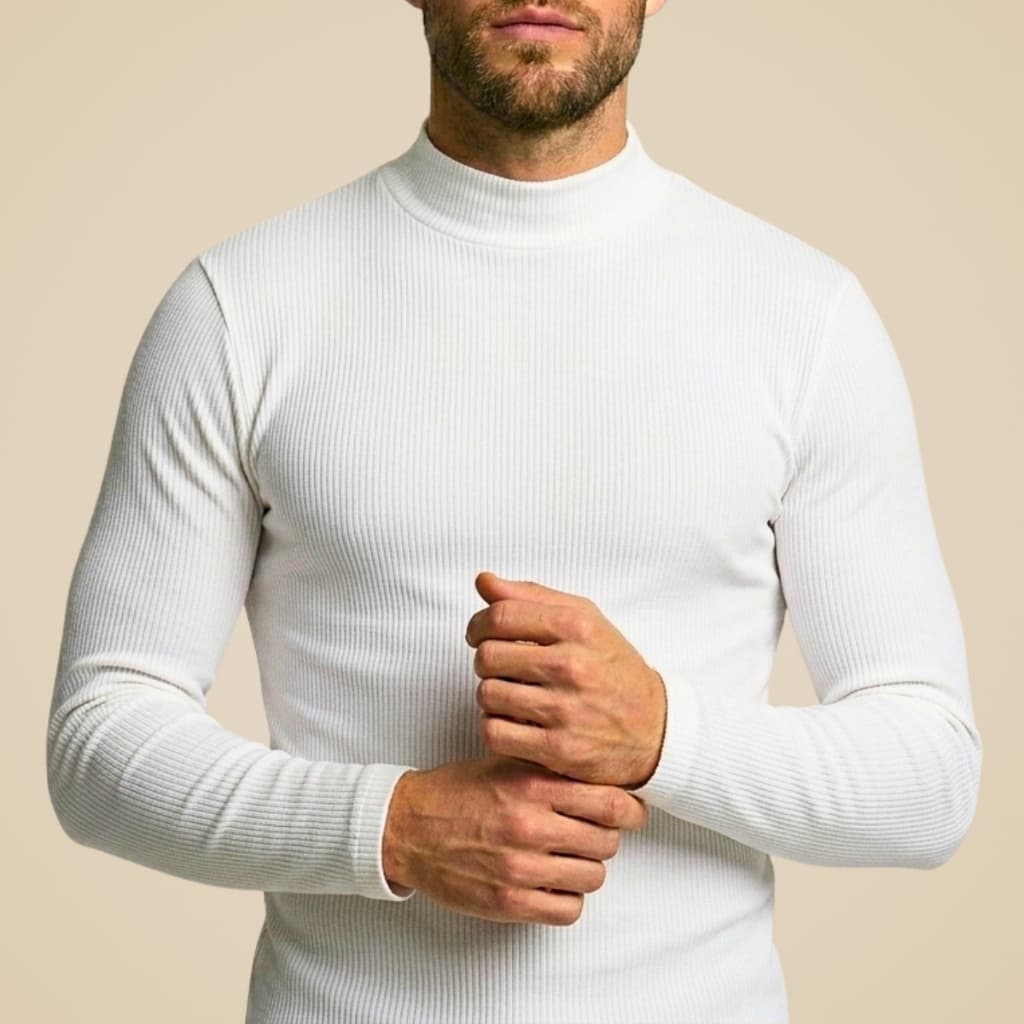 Blusa de frio Suéter Gola Alta Cacharrel Masculina Canelada Branca
