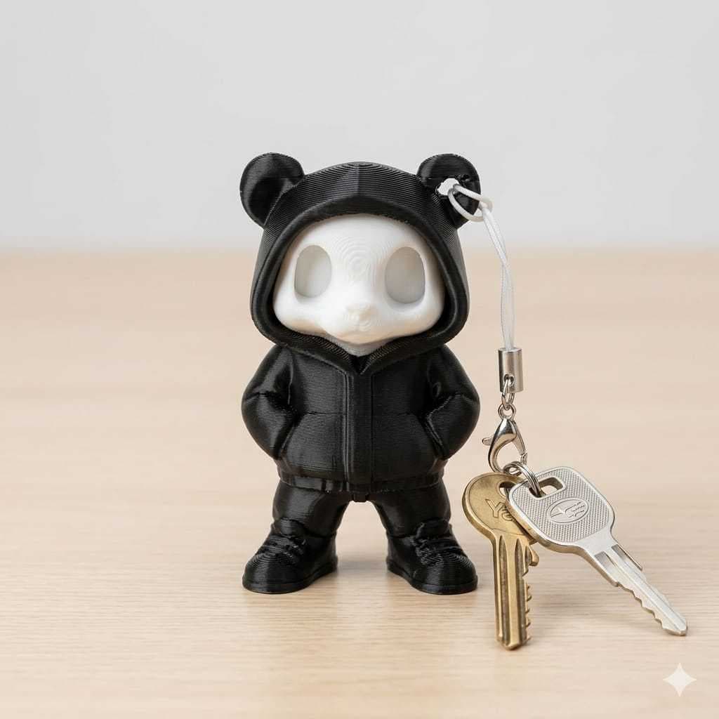Chaveiro Panda Urbano Streetwear 3D - Mini Action Figure Estiloso Mochila Geek