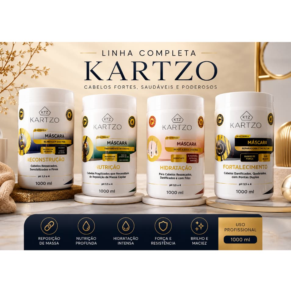 Kit De Máscara Capilar Potes de 1kg Profissional –Hidratação/ Reconstrução/ Nutrição/ Fortalecimento