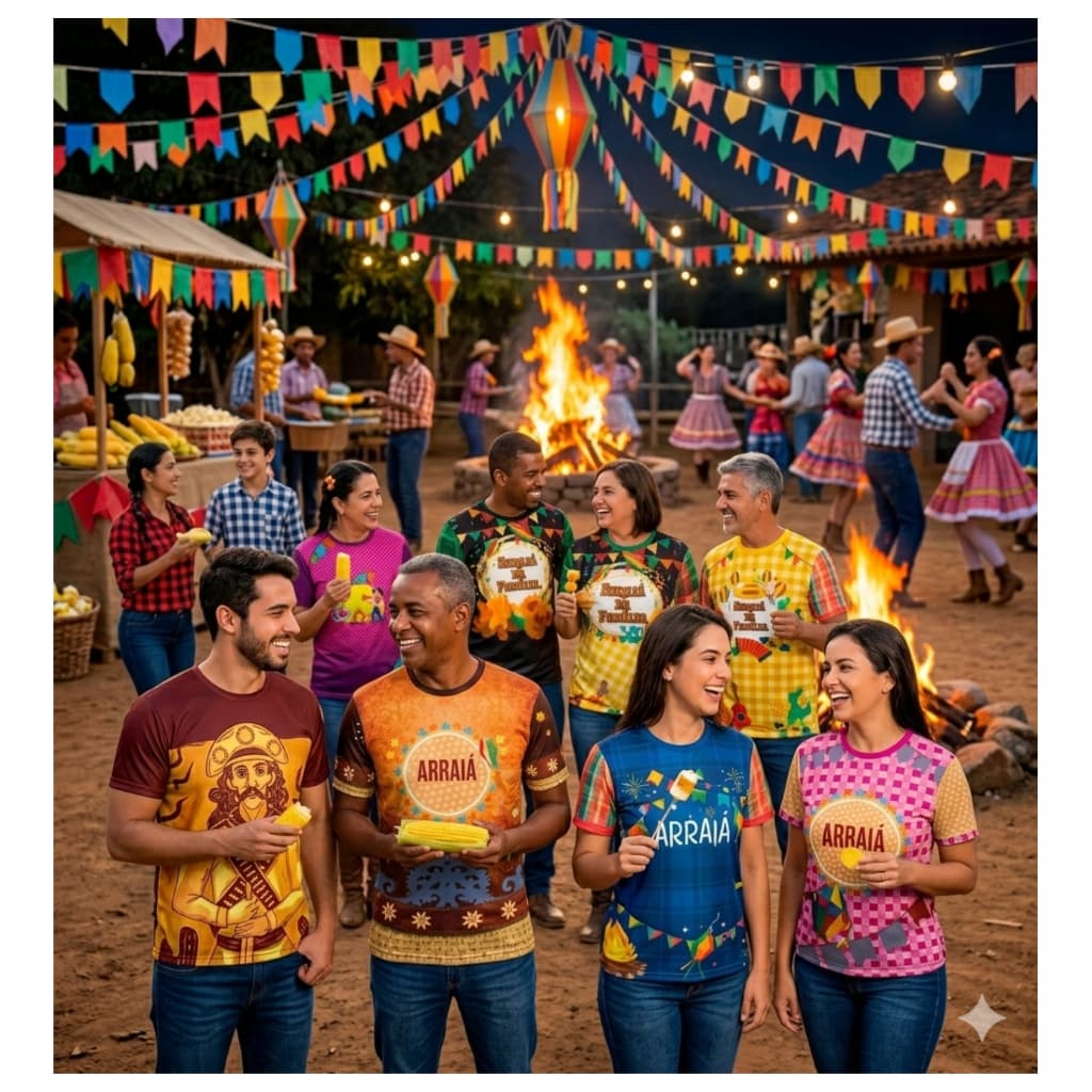 Camisa Camiseta Infantil e Adulto Festa Junina Arraia Cordel São João Quadrilha Personalizável