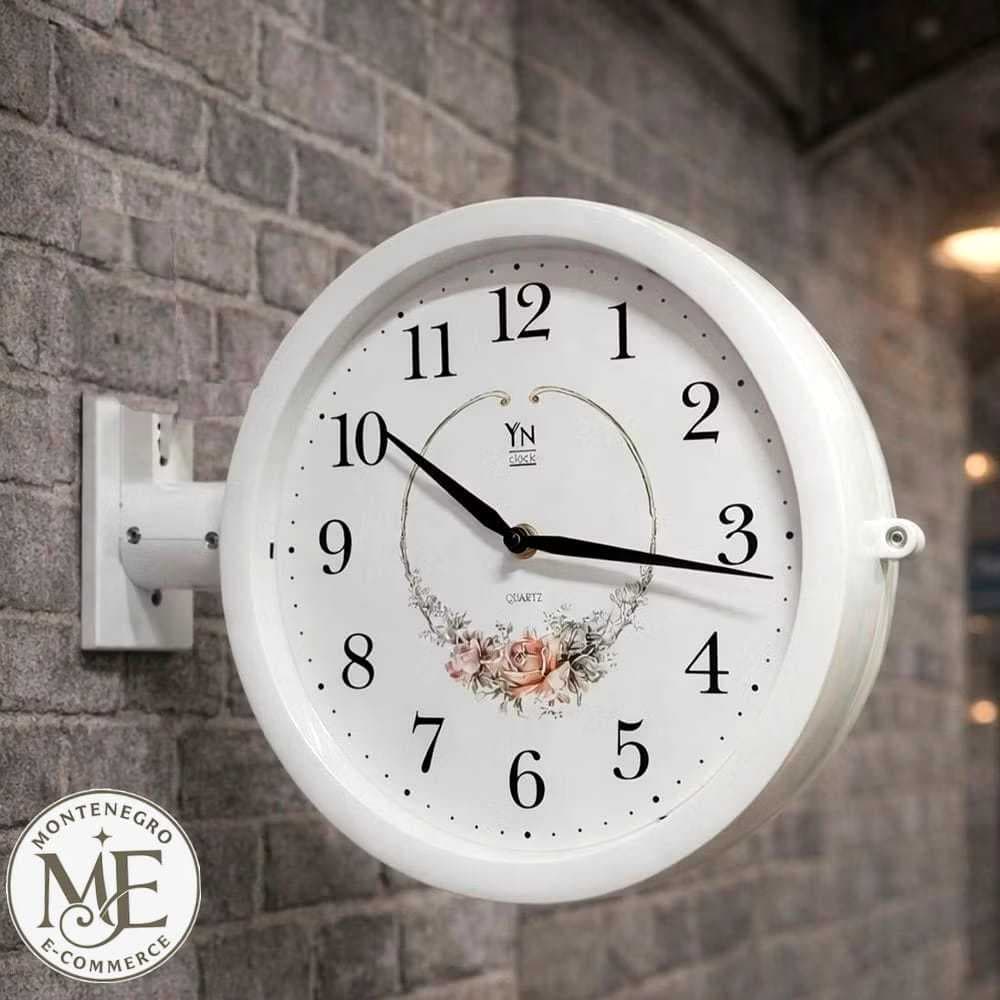 Relógio de Parede Dupla Face Vintage Retrô Branco Luxo Estilo Estação Trem Decorativo Grande 26 cm