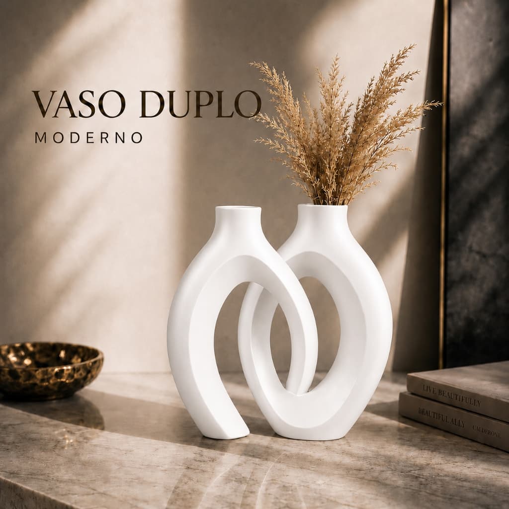 Vaso Duplo Moderno - Enfeite para Flores Secas e Artificiais - Decoração de Luxo