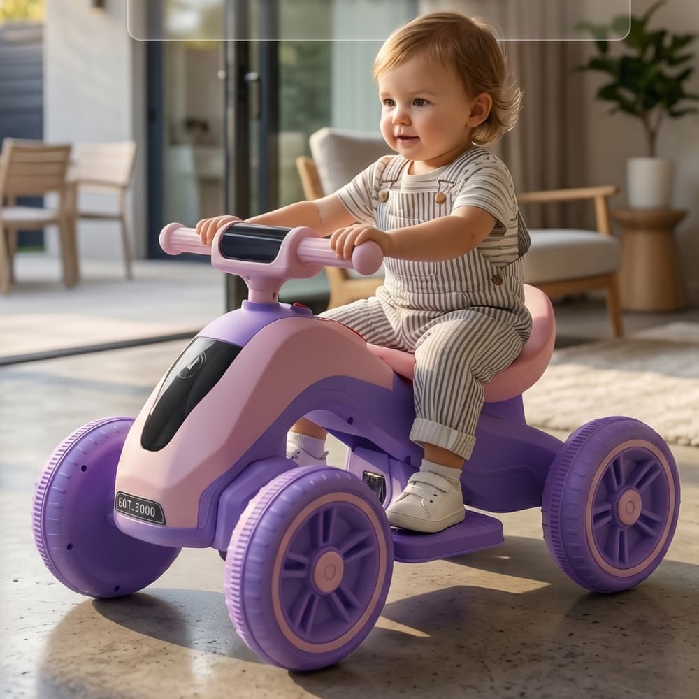 Mini Quadriciclo Elétrico Infantil Haste Guia Empurrar Bateria Brinquedo Crianças Veiculo Motorizado