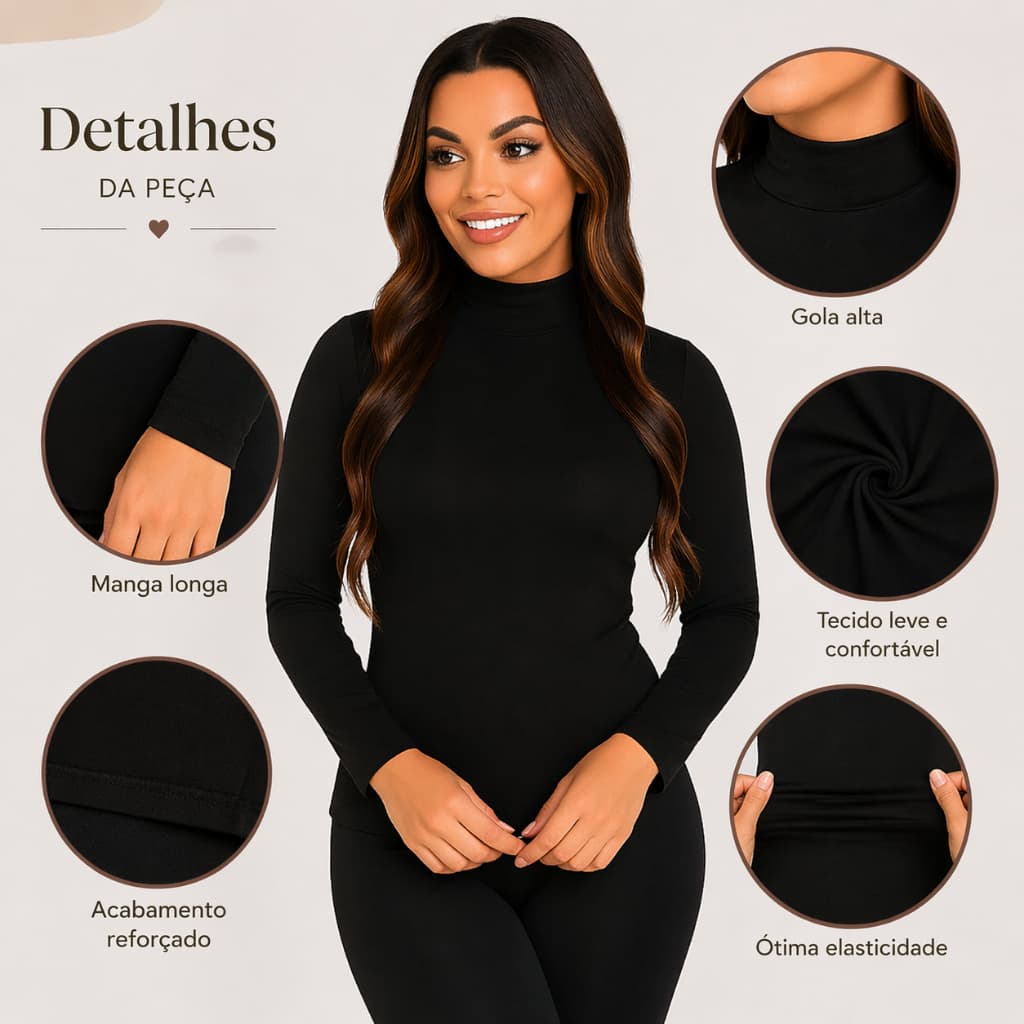 Blusa de Frio Feminina Segunda Pele Blusinha de Suplex Manga Longa Gola Alta Cacharrel Varias Cores