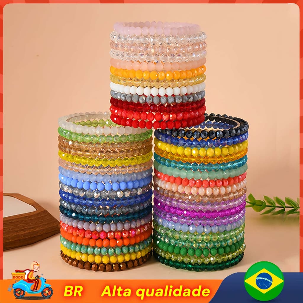 🔥[BR  Local]Kit 5 Pulseiras Coloridas de Cristal 8MM Promoção, Moda 2026, Durável,  Diversas Cores para Ocasioes