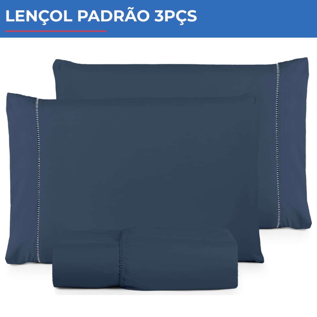 Jogo De Lençol Padrão 3pçs Micropercal 600 Fios Toque Acetinado Em Ponto Palito C-30