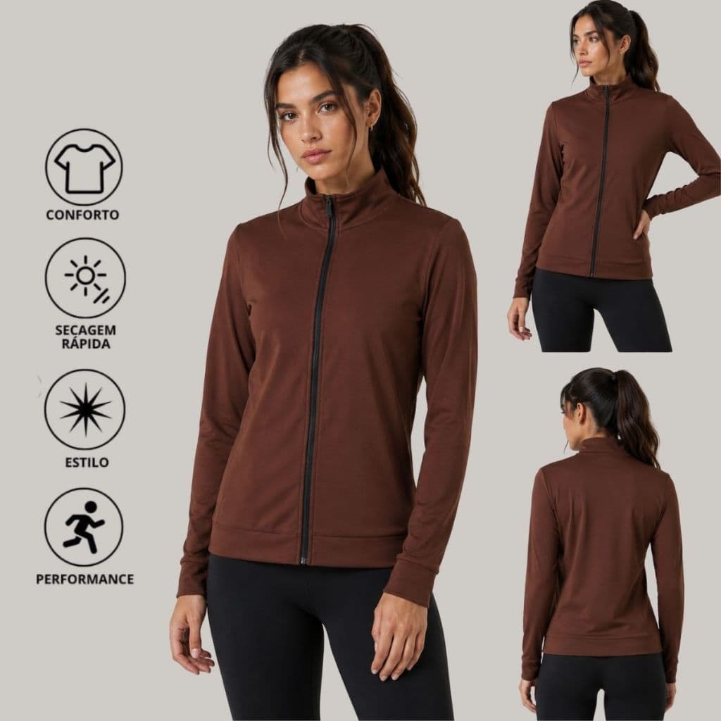 Casaco Feminino Inverno Jaqueta Feminina Academia Suplex Fitness Gola Media Slim