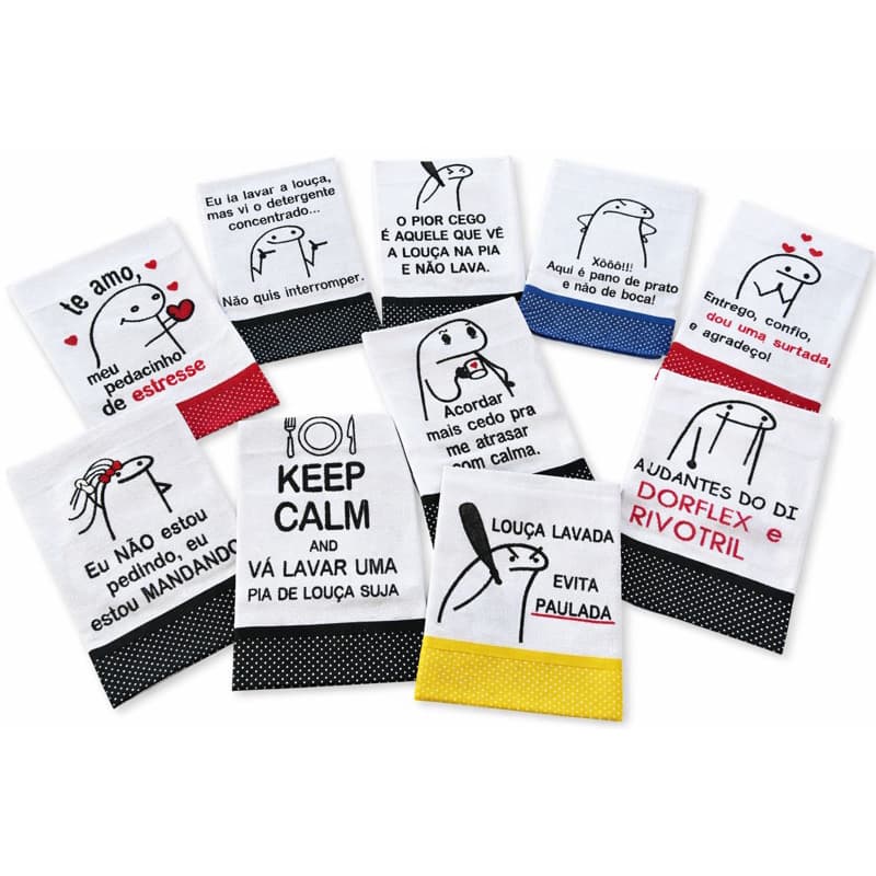 Kit 10 Panos De Prato Bordados Flork Divertido 100% Algodão Pano De Cozinha Guardanapo Sacaria pé de galinha Meme