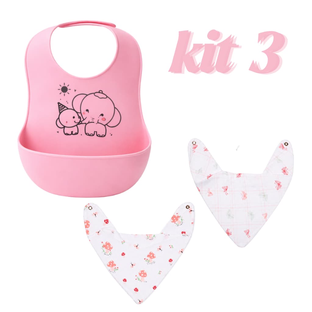 Kit Babador de Silicone + 2 Babadores Bandana Para Bebê