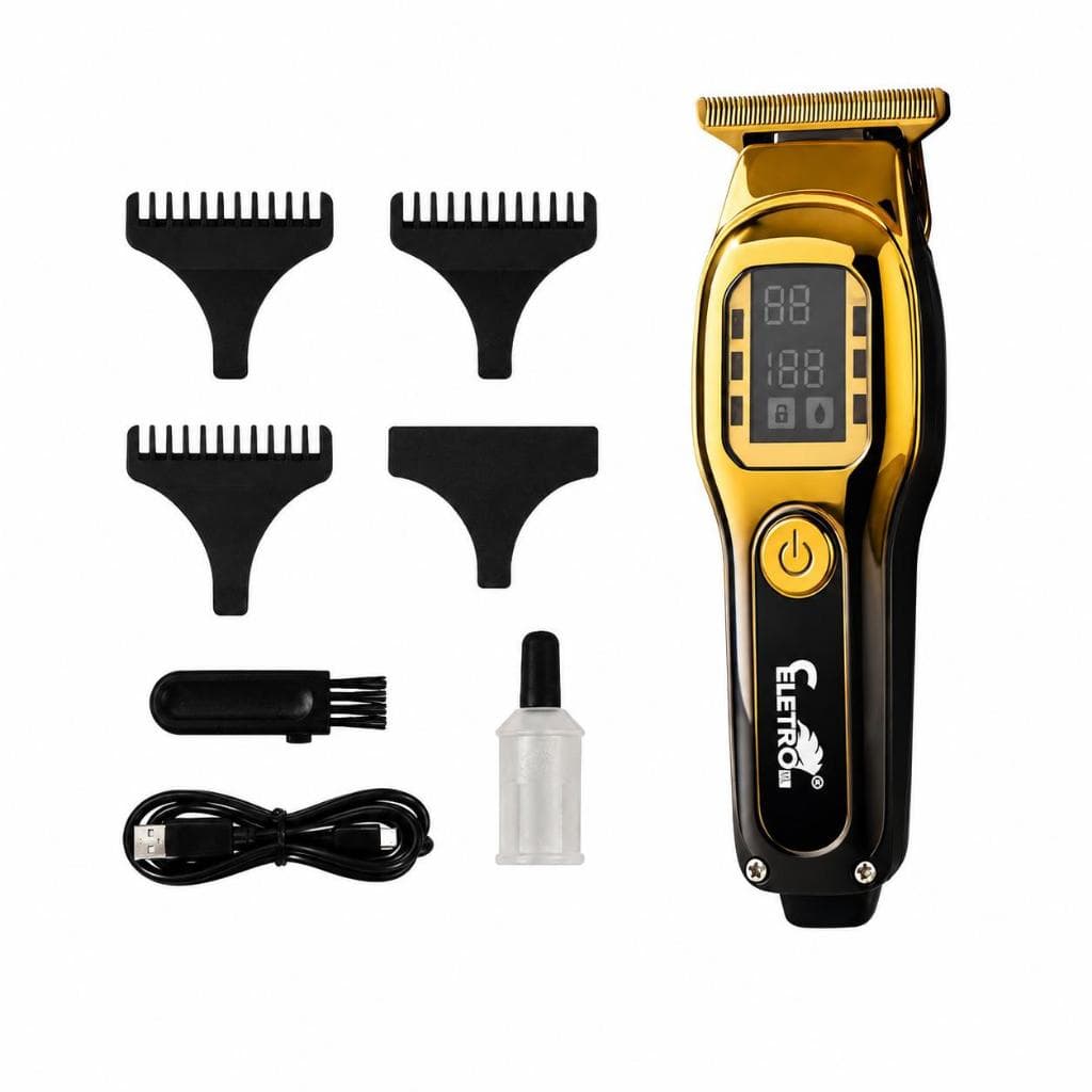 Máquina De Cortar Cabelo Profissional Sem Fio LCD Barbeador Aparador Recarregável Titanium Eletromex top