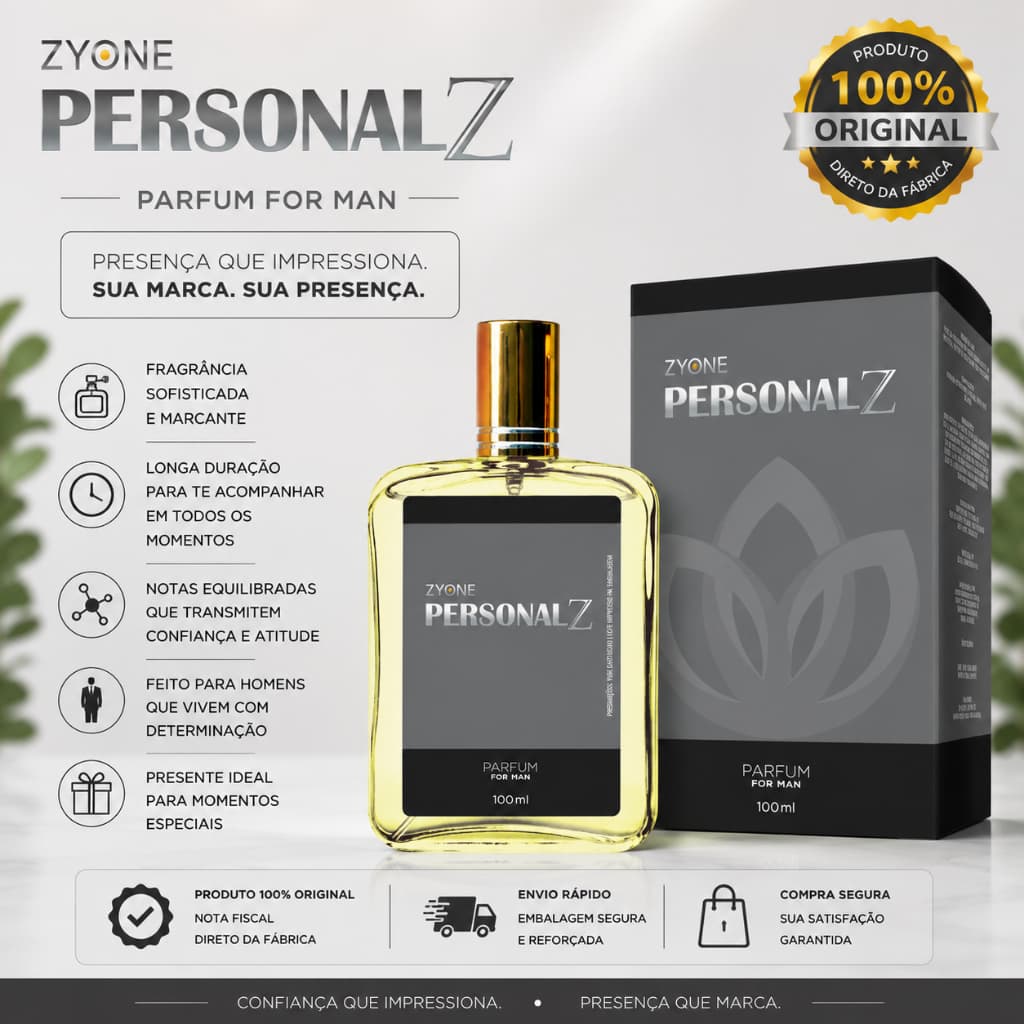 Personalz Zyone Cosméticos Masculino Parfum 100ml Alta Fixação 25% Essência Premium