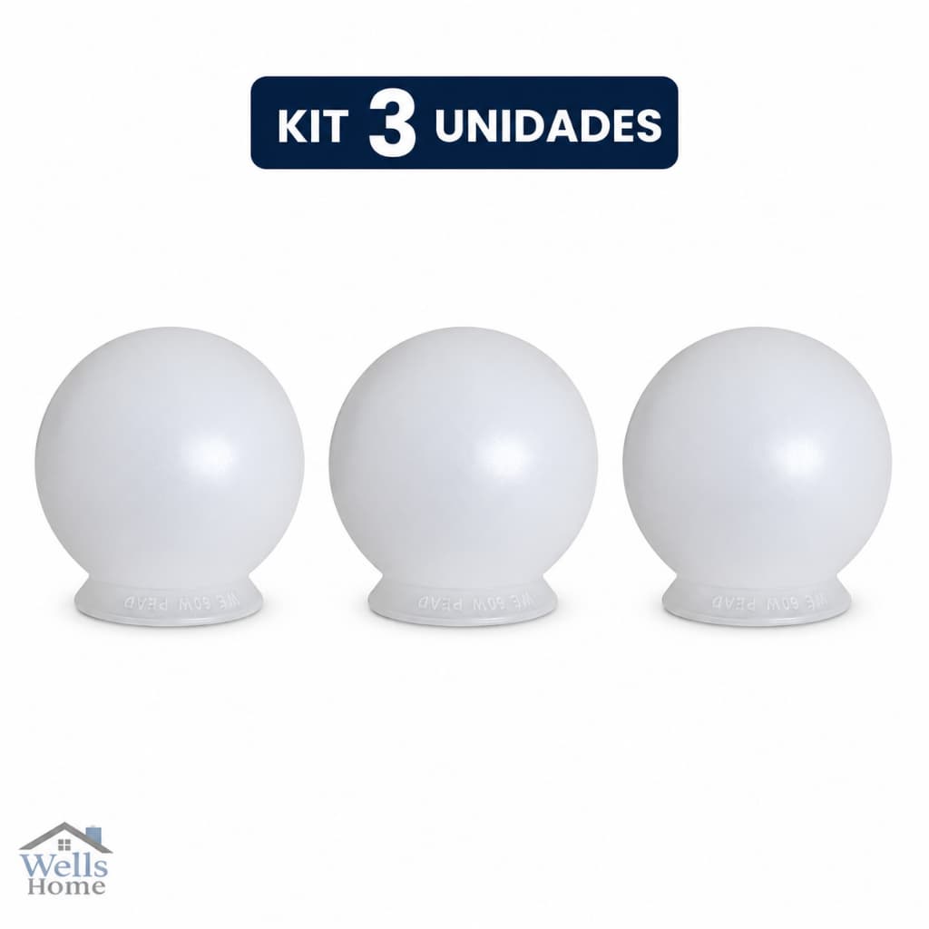 Kit 3 Globo Bolinha 15cm Boca 10cm PVC Para Ventilador Teto