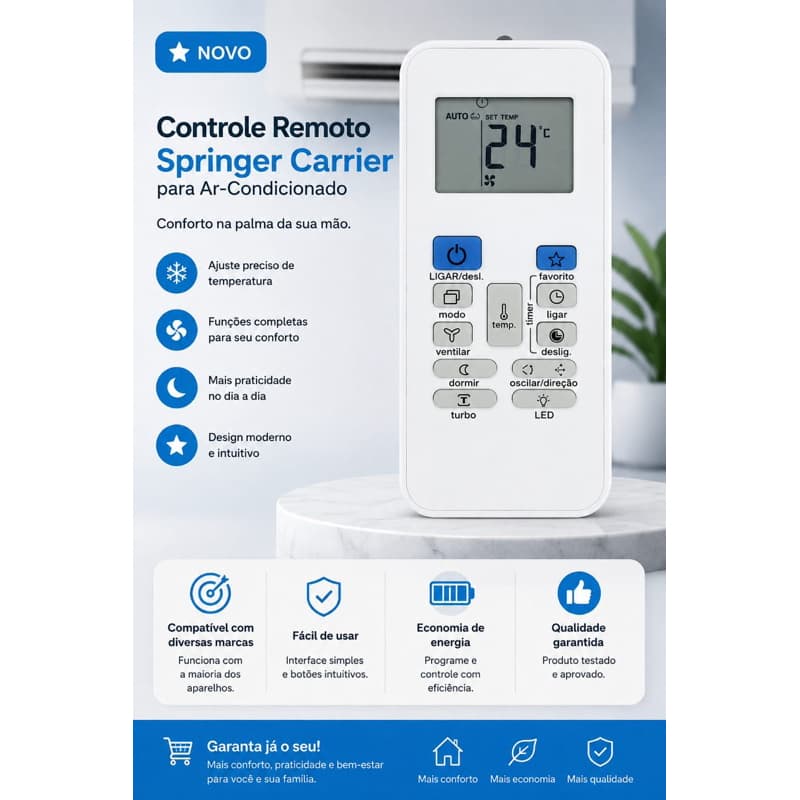 Controle Remoto  Ar Condicionado Springer Carrier Rg52b/e - Substituto Compatível