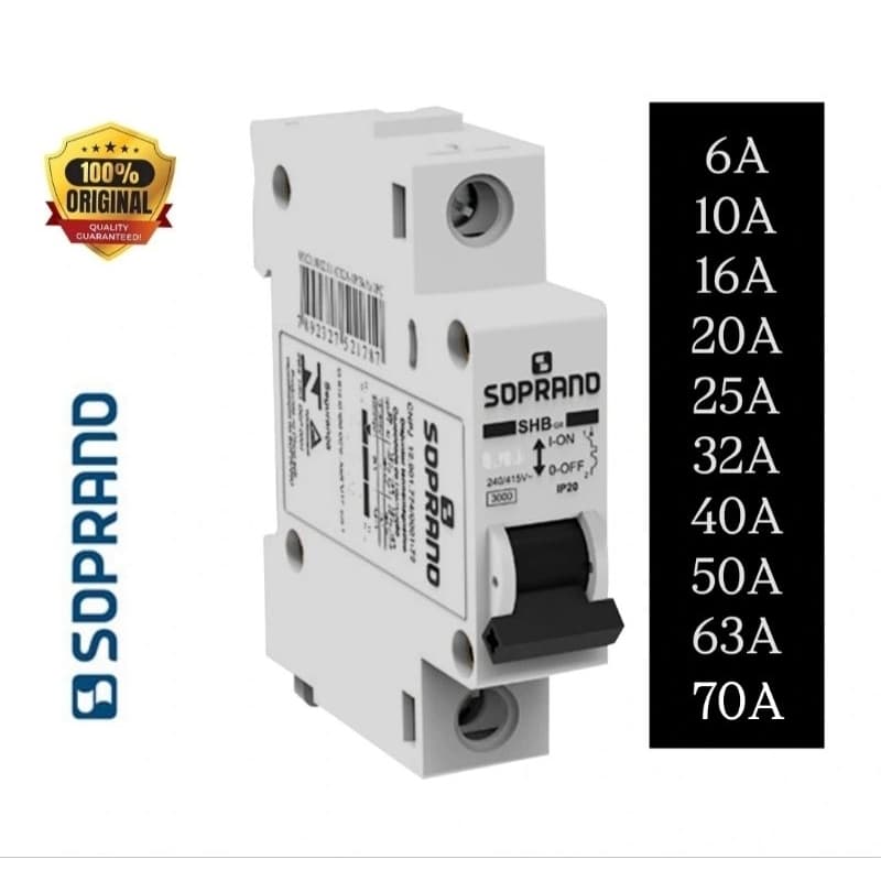 DISJUNTOR  UNIPOLAR SOPRANO 6A,10A,16A,20A,25A,32A,40A,50A,63A,70A (linha C SHB1 GIII)