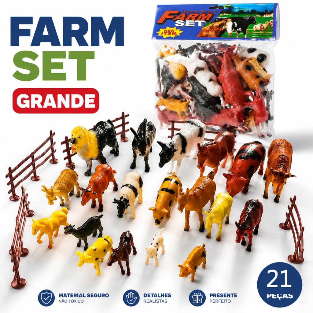 Animais de Fazenda Brinquedo Infantil Kit Fazendinha Educativo 6 Peças Crianças +3 Anos Presente