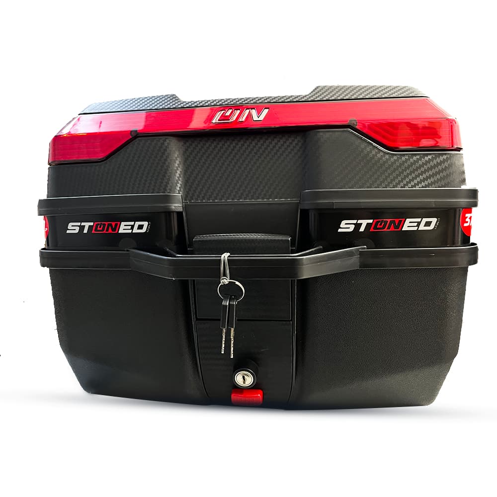 BAU BAULETO STONED PARA MOTO 37 LITROS COM BASE UNIVERSAL + PARAFUSO+ CHAVE NOVO PROMOÇÃO MOTOBOY