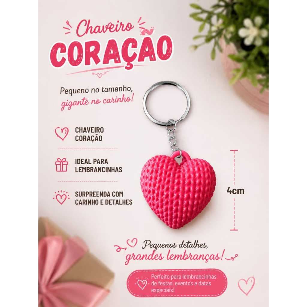 chaveiro coração textura de croche