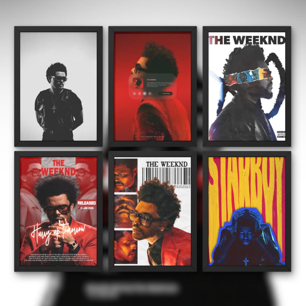 Quadro Decorativo Placas The Weeknd Com Moldura Discografia Album em MDF 30x20cm Full HD