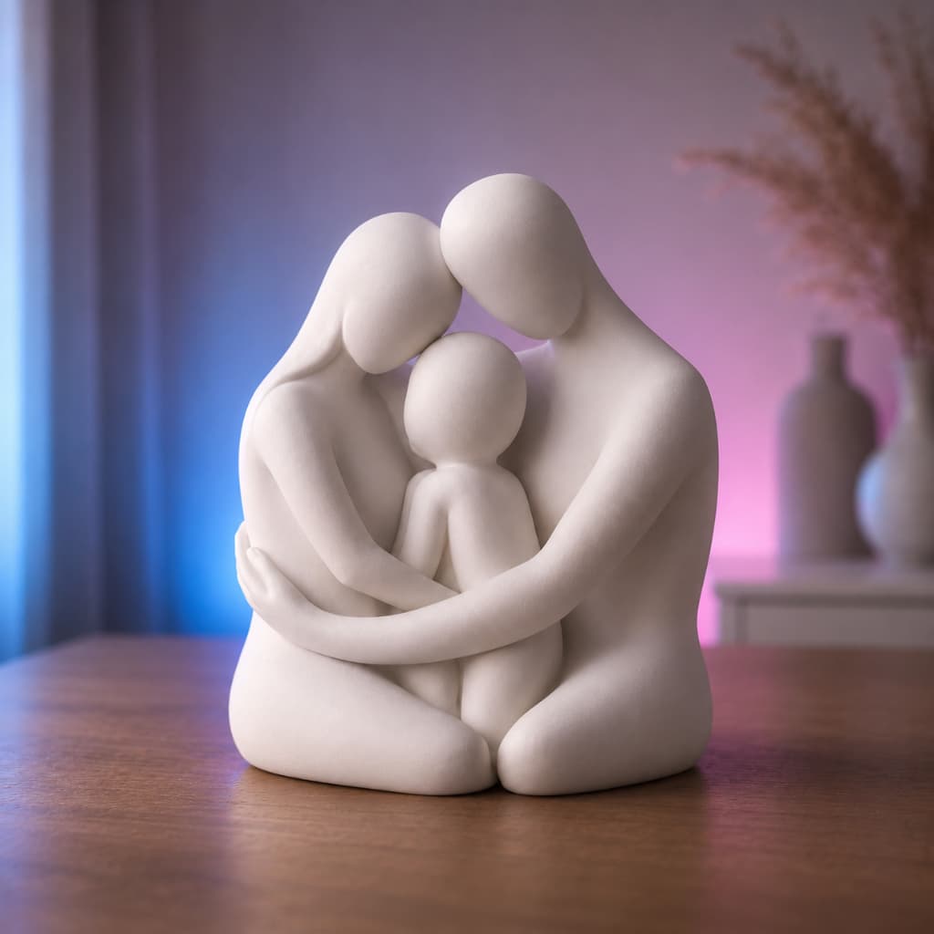 Esculturas Abraço de Familia Decorativo Arte Moderna Minimalista Sala Quarto Presente Exclusivo