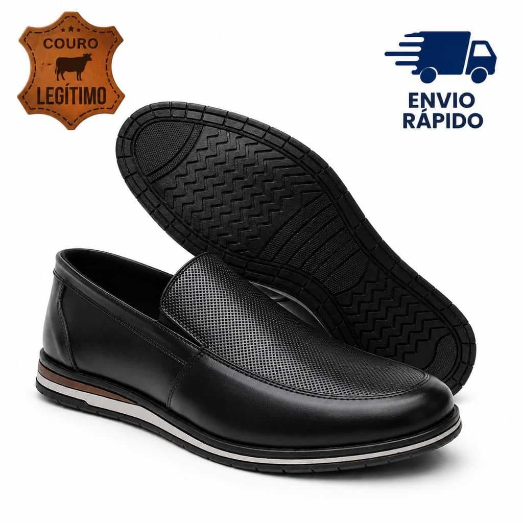 Sapato Social Masculino Oxford  Couro Legitimo Calce Fácil  Sport Fino  Palmilha Confort Leve