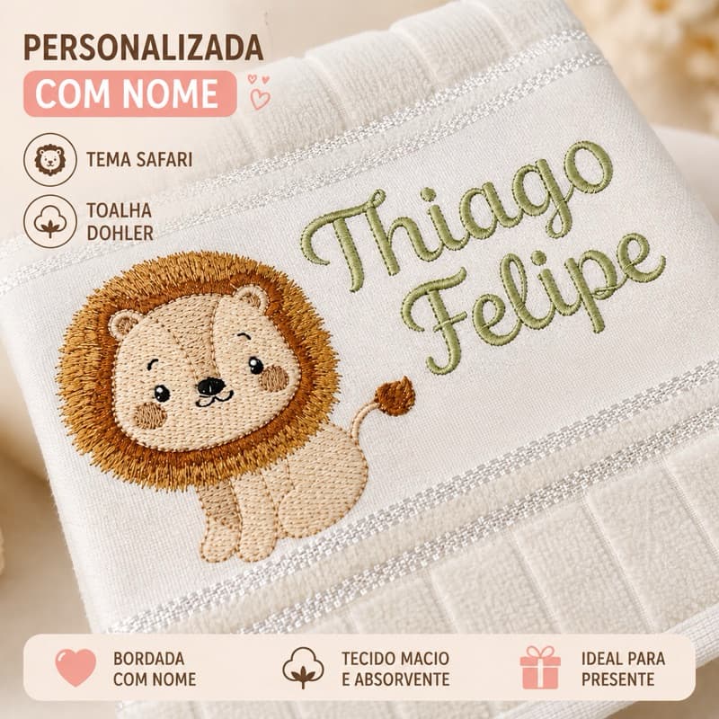 Toalha de Boca Personalizada com Nome Safari Dohler Bebê Maternidade