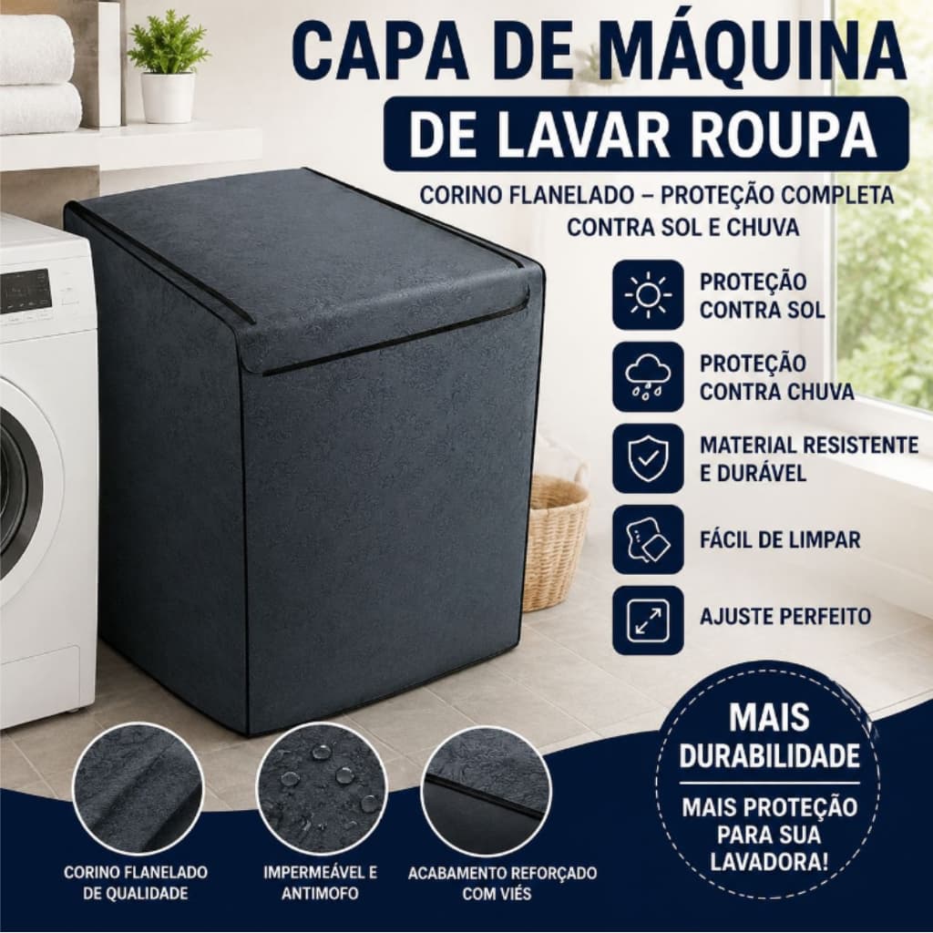 Capa Para Máquina de Lavar Electrolux Brastemp Consul Com Ziper Flanelada