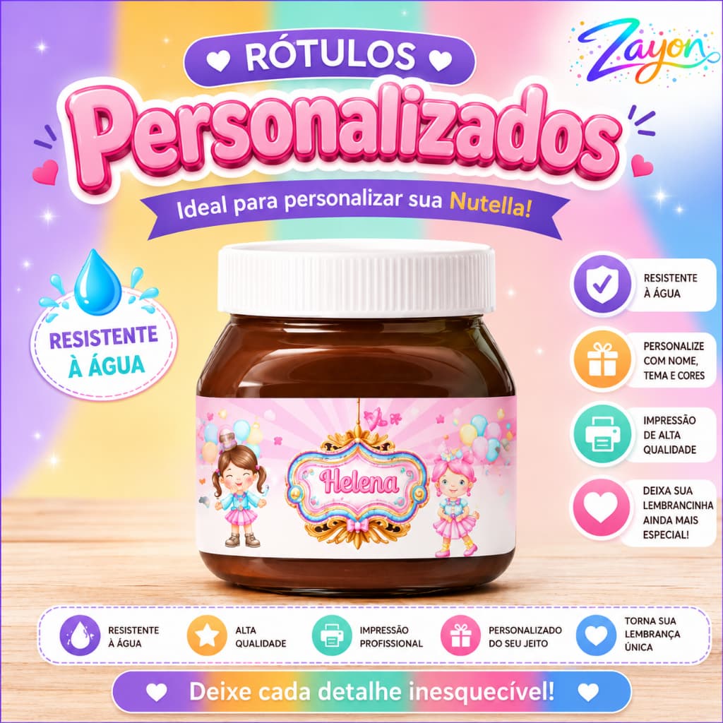 Adesivo Personalizado para Nutella 140g | Lembrancinha Festa Aniversário