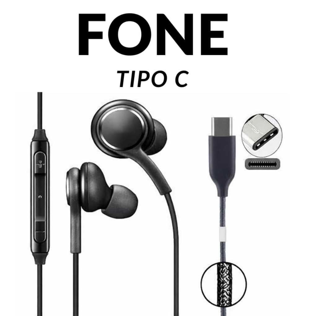 Fone de Ouvido Tipo C com Fio e com Microfone Sam S21 S22 S23 S24 A53 A54 A73 M52 M53 M54 Xiaomi