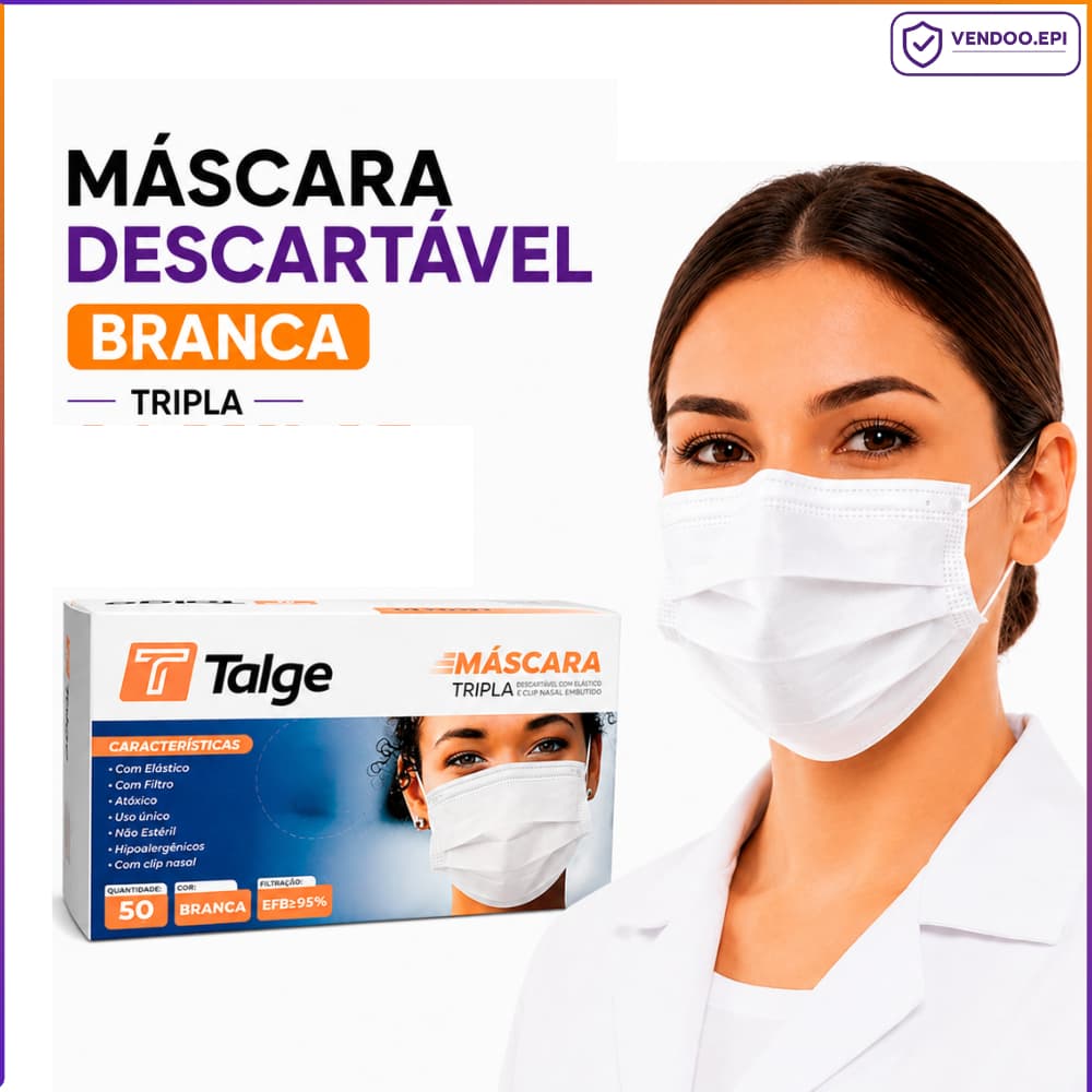 Kit Mascara Branca Descartavel Tripla Camada Com Elastico Até 250 Unidades