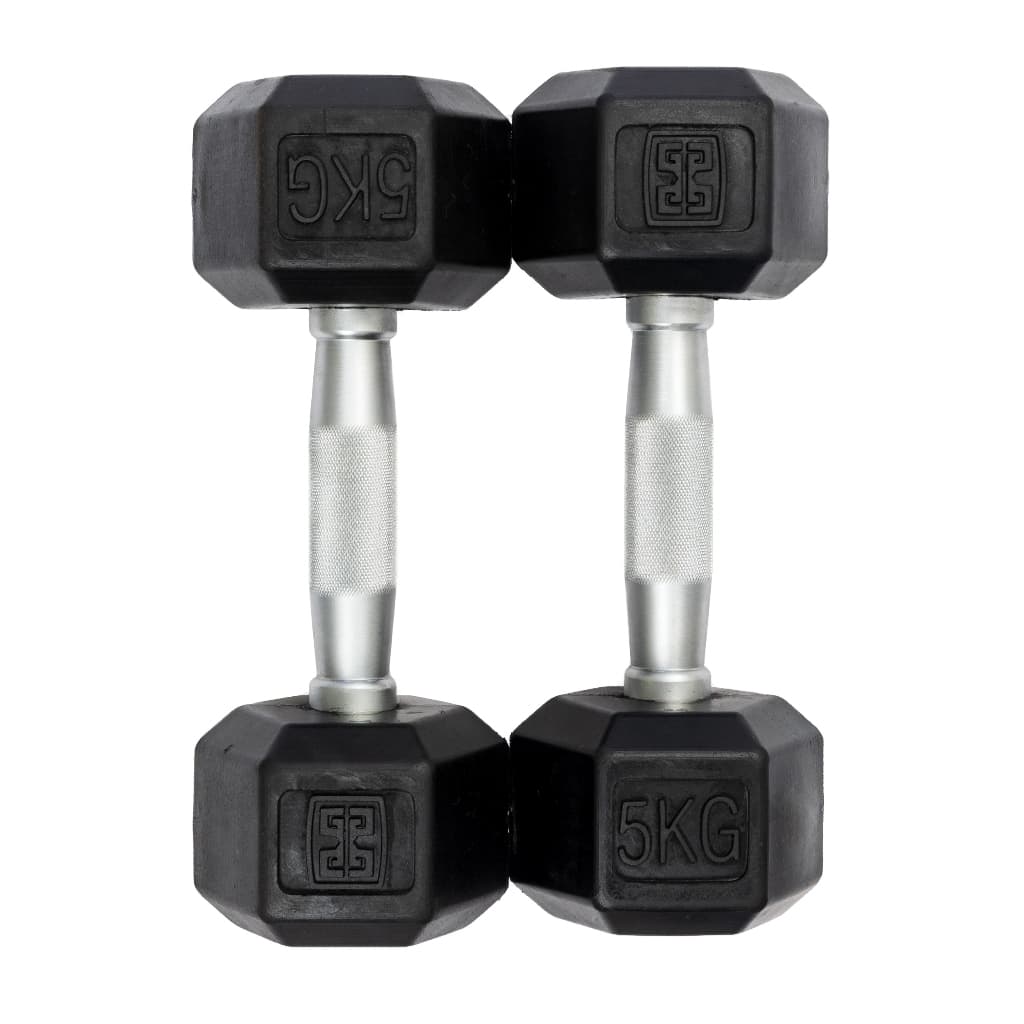 Halter Sextavado Vulcanizado Par 5kg Peso Academia Musculação Emborrachado - (2 Unidades)