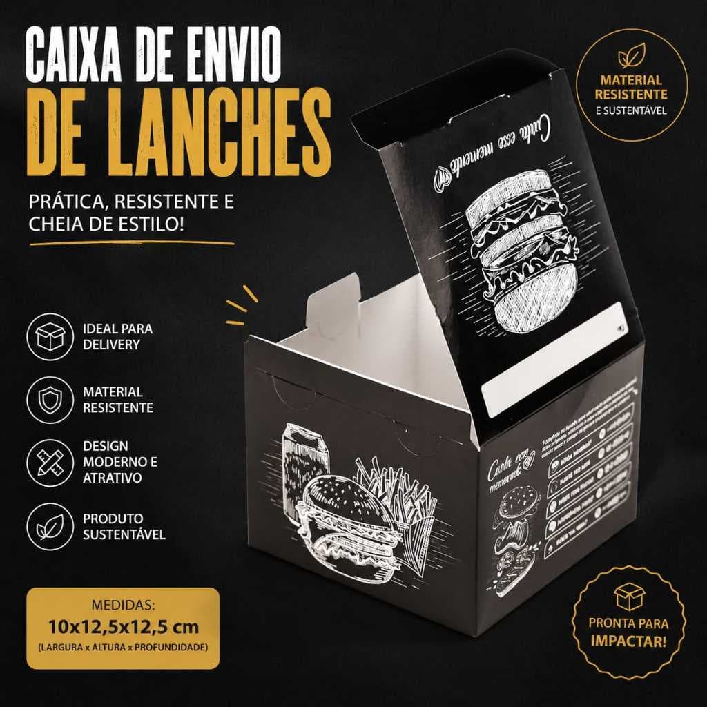 Caixa Embalagem Box Delivery Hamburguer Lanches e Porções Gourmet