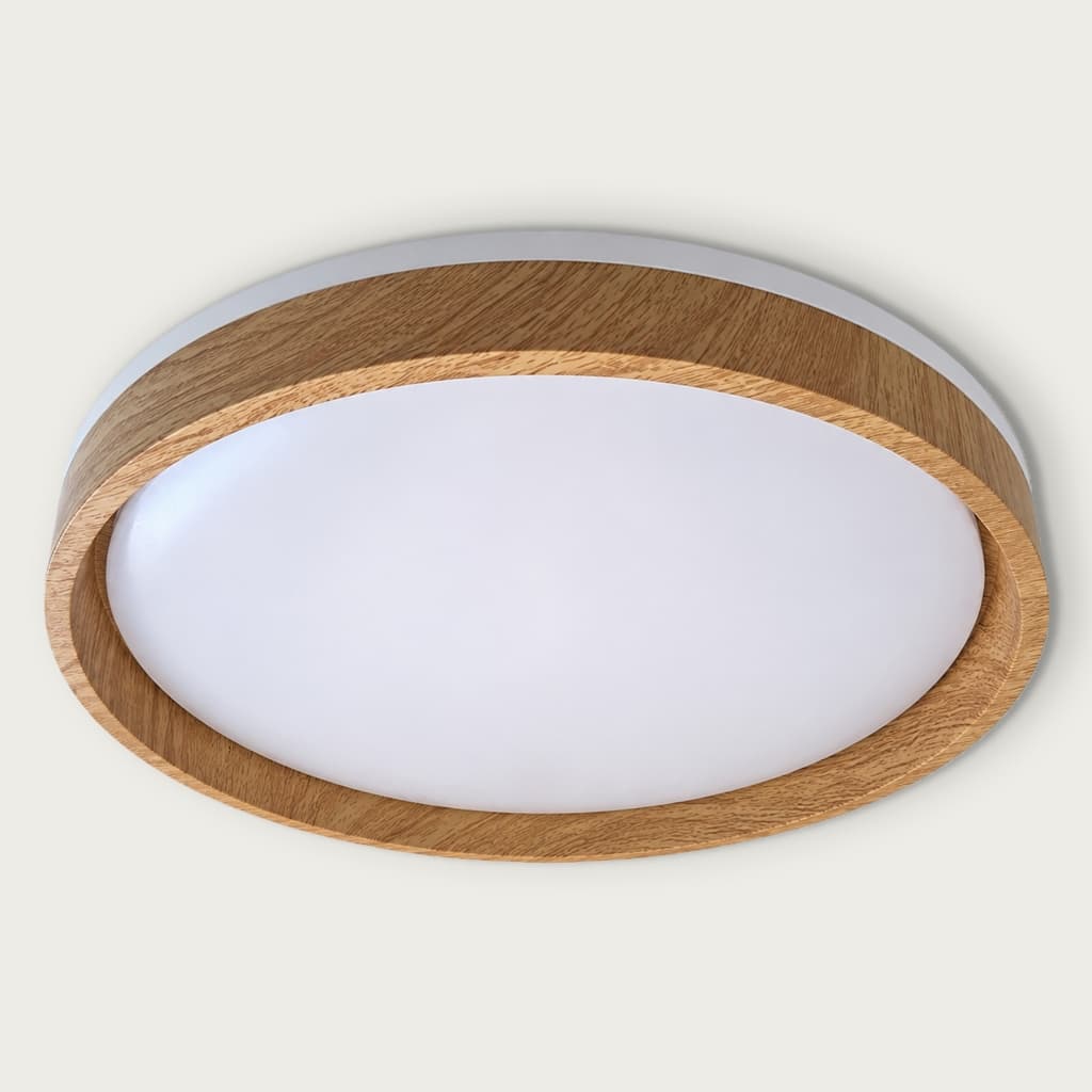 Luminaria de Led Plafon Moderno Redondo  Acabamento Madeira Premium 48w Modelo Duetto 49,5 x 8,3cm 3 Cores