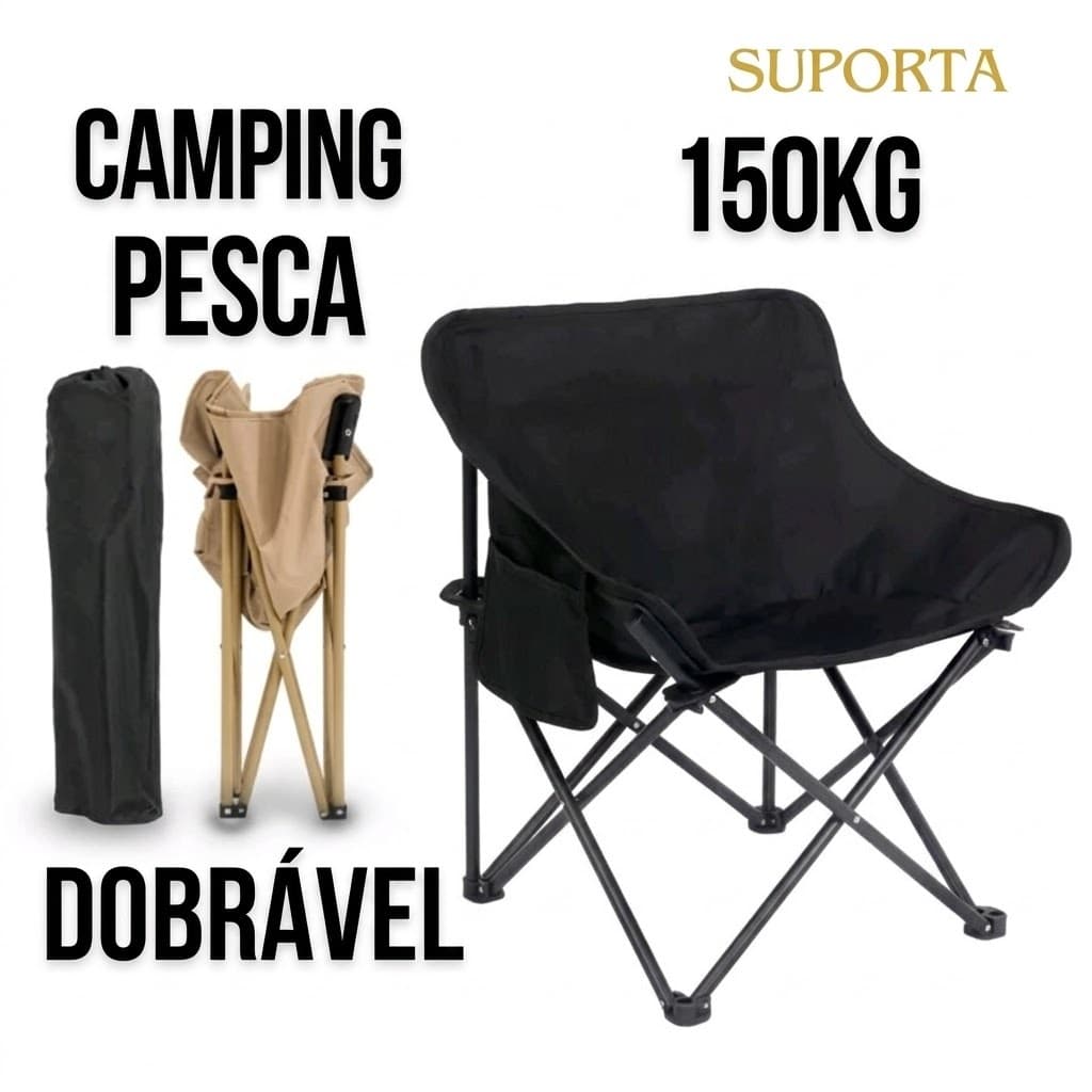 Cadeira Dobrável para Pesca e Camping Com Bolso Lateral Suporta até 150kg (Mod Lua)